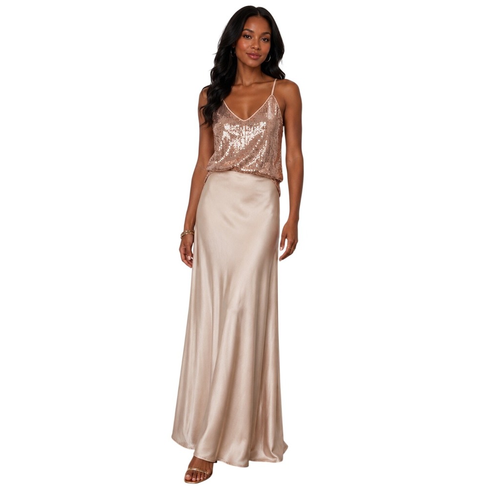 Grace Karin Rose Gold Sequin Camisole V-Neck Adjustable Strap Tank Top Large